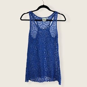 Anthropologie Bird Label Blue Crotchet Racerback